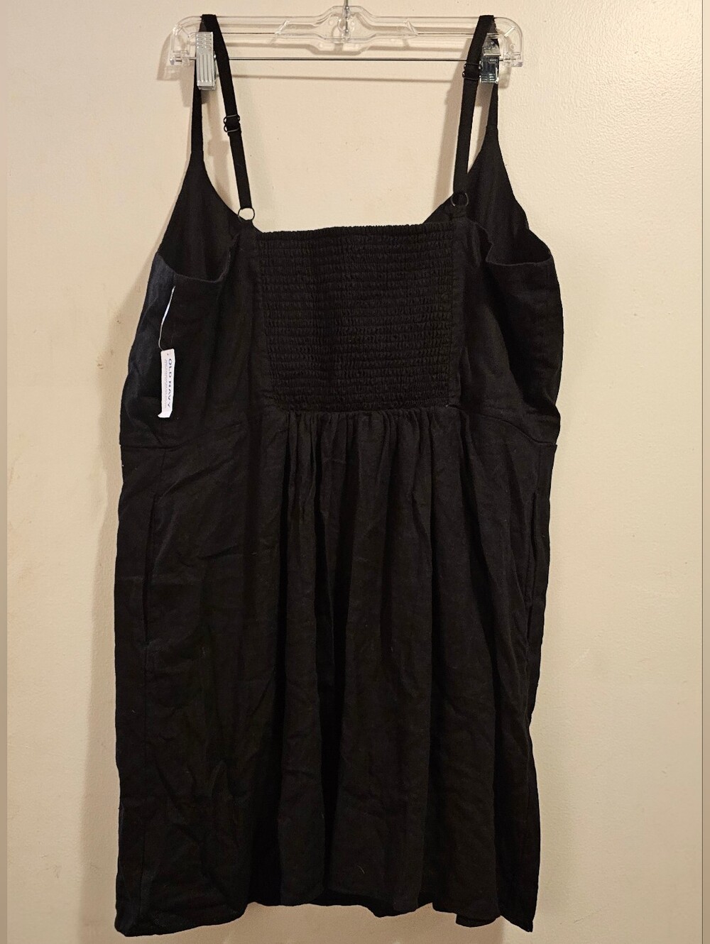 NWT Old Navy XXL Black Linen Blend Fit & Flare Midi Dress Smocked W/ Pockets - Picture 2 of 5